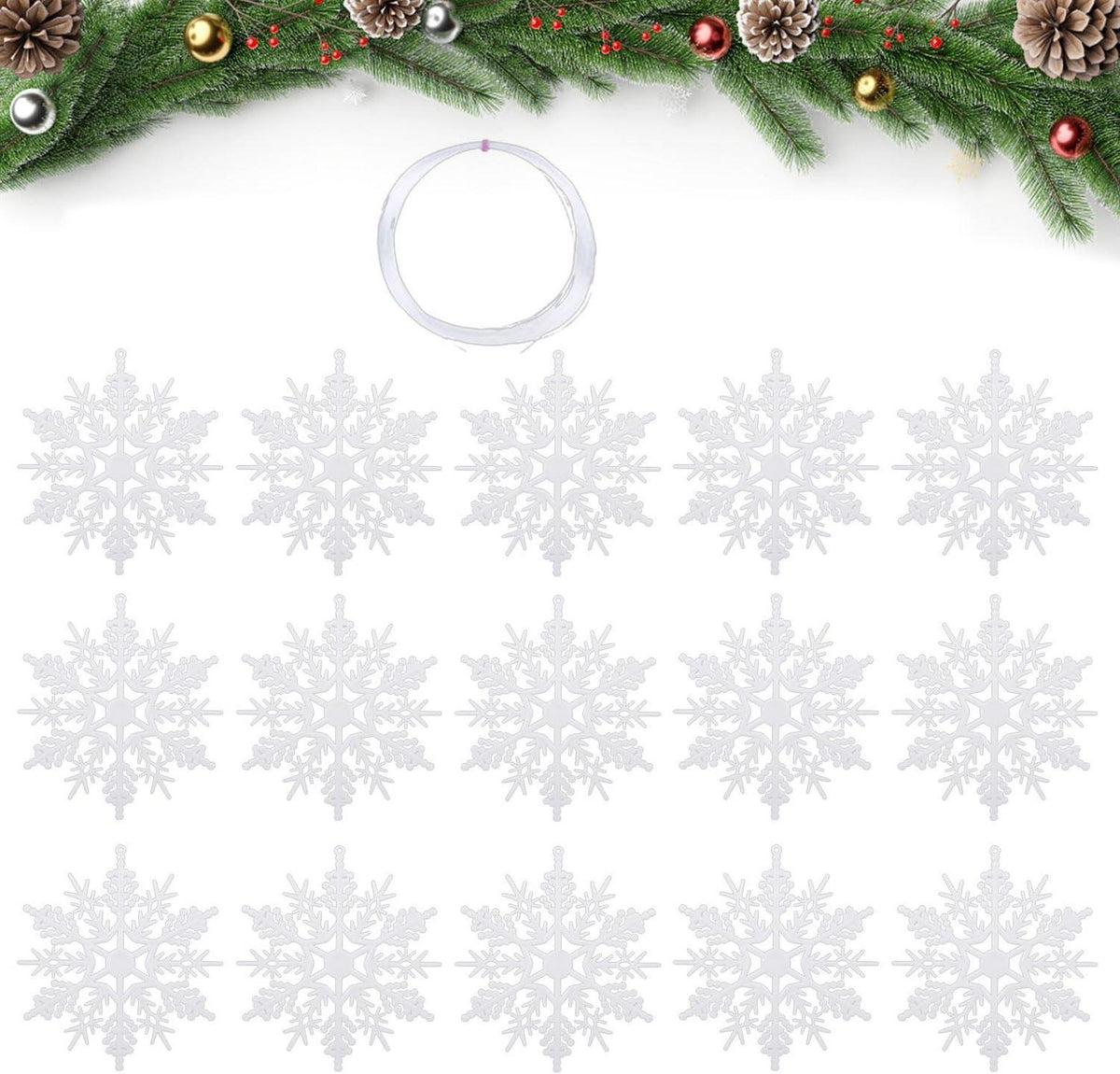 15 Weihnachtsschneeflocken Kunststoff Anhänger Dekoration