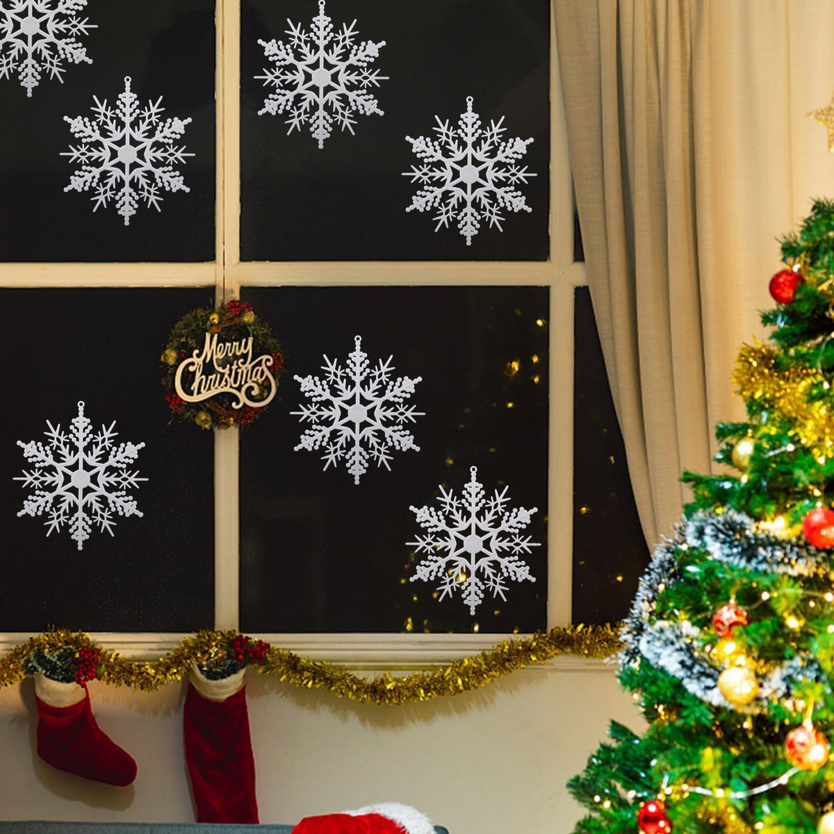 15 Weihnachtsschneeflocken Dekoration Kunststoff Schneeflocke Hängende Anhänger