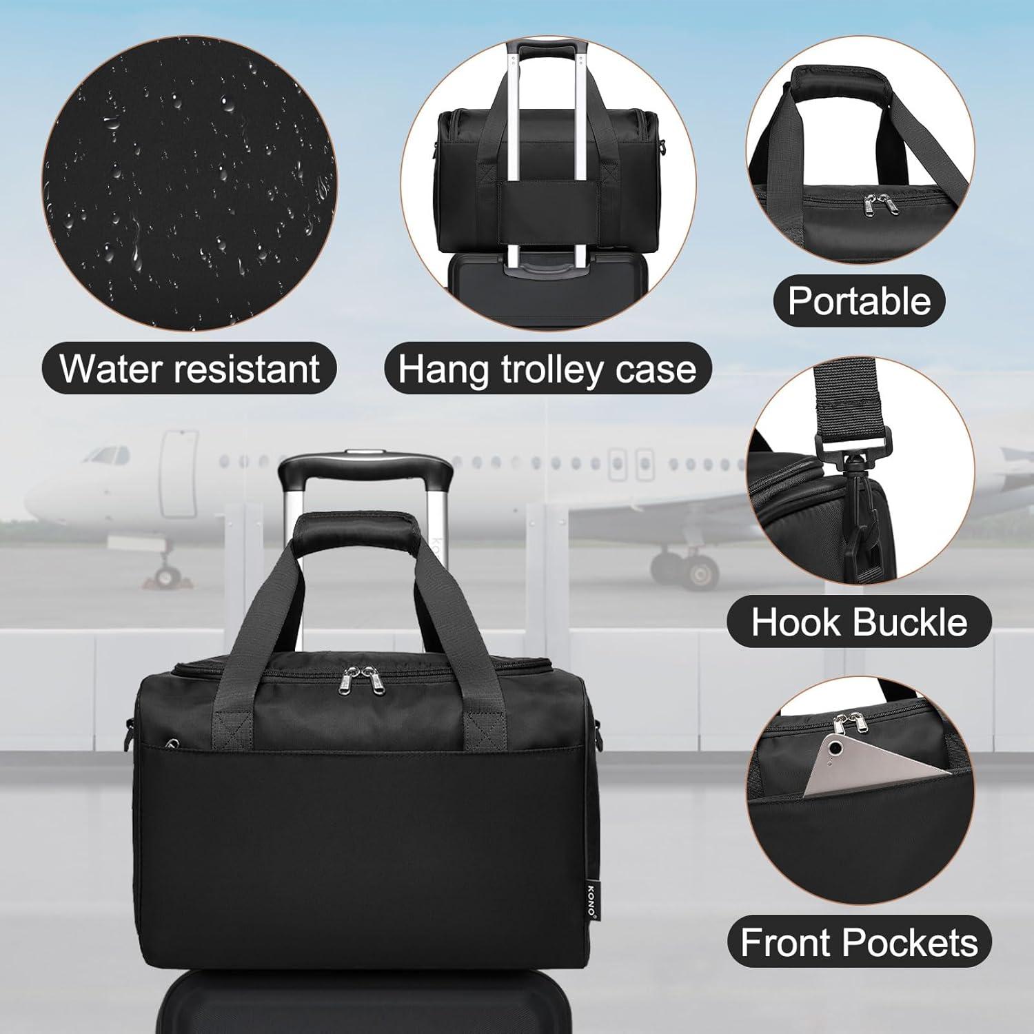 KONO Mittelgroß Rollkoffer Set Gepäck 65cm Trolley mit Ryanair Reisetasche Schwarz 2 Teilig