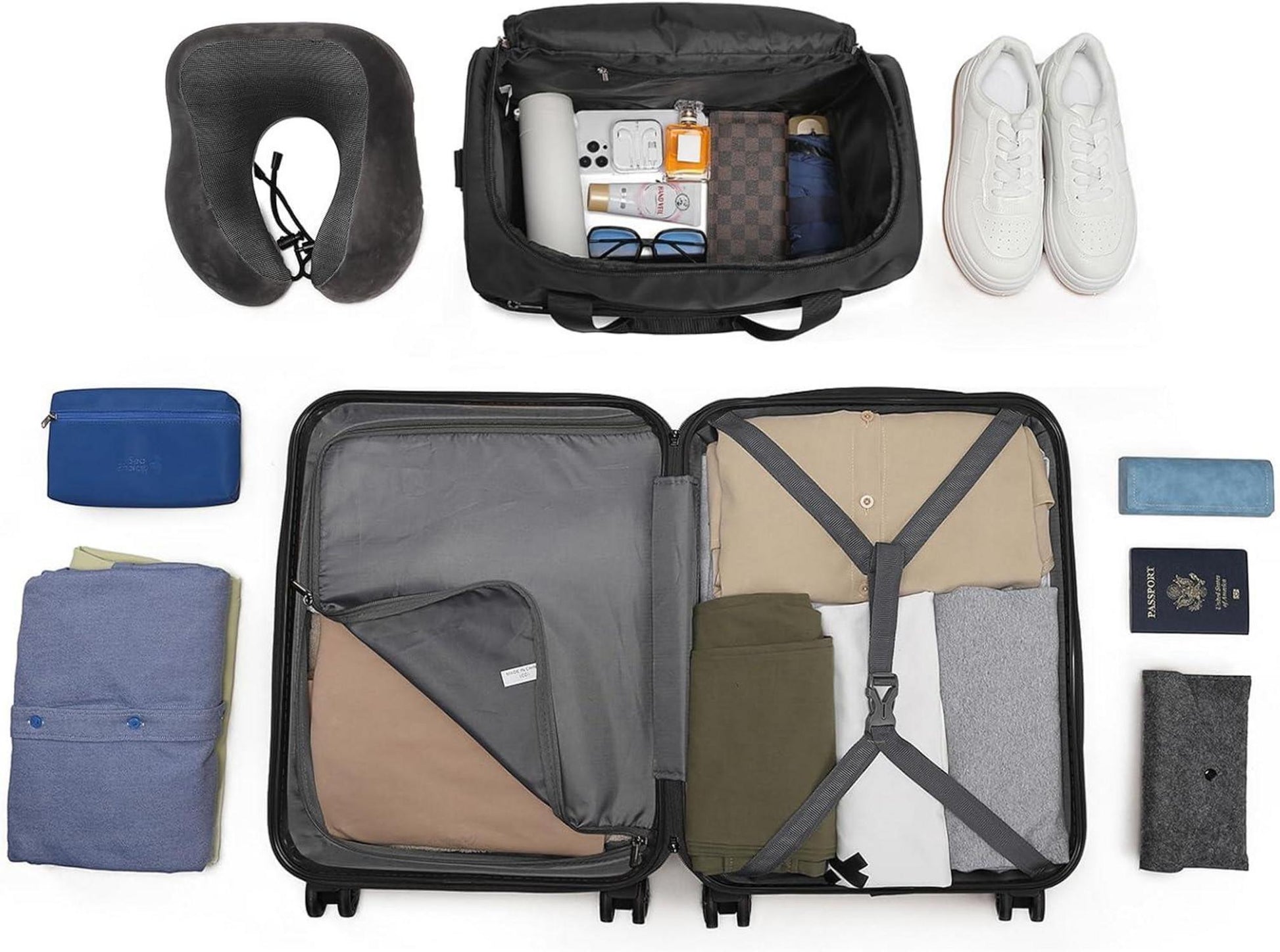 Mittelgroßer Reisekoffer Set 2-teilig Schwarz, 65cm Trolley Koffer