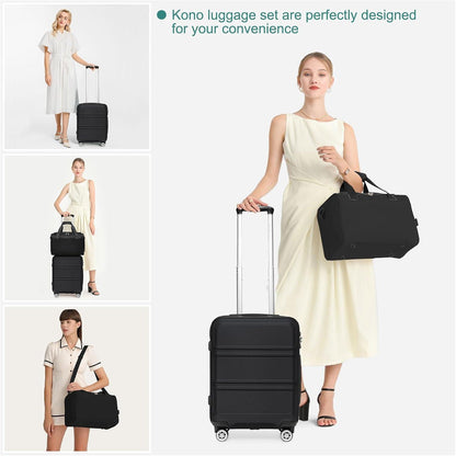 KONO Reisekoffer Rollkoffer Set 65cm Ryanair Reisetasche Schwarz