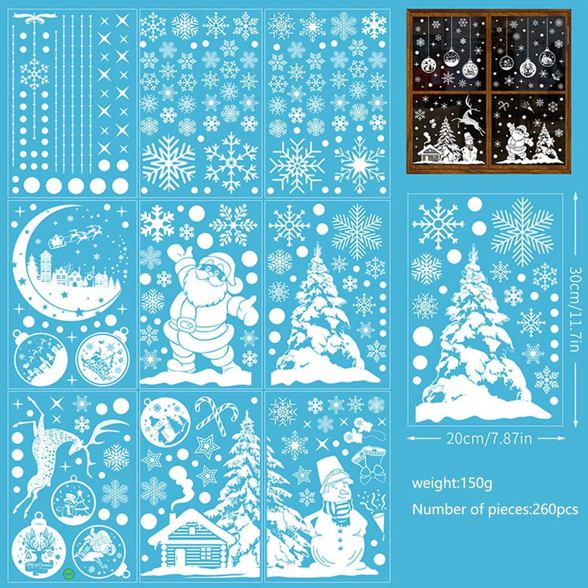 260 Weiß Weihnachts Schneeflocken PVC Fensterbild Aufkleber