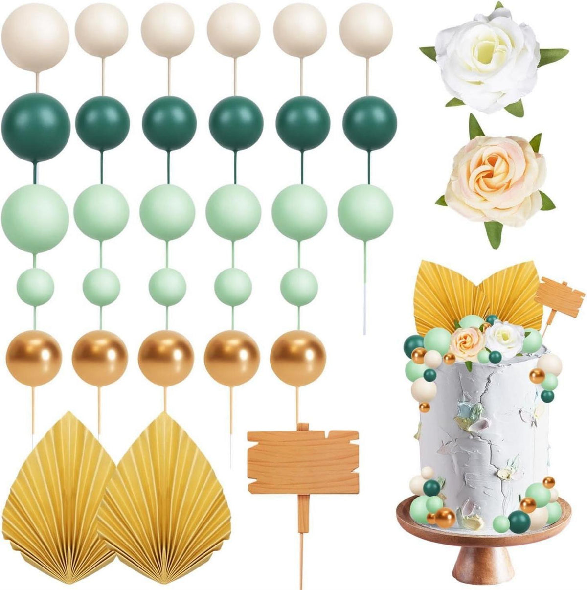 Tortendeko Kugeln Palmblätter Blumen Cake Topper Geburtstag Hochzeit