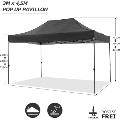 Faltpavillon 3x4,5m | Wasserdicht, Stabil & mit 4 Seitenwänden