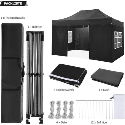 Faltpavillon 3x4,5m | Wasserdicht, Stabil & mit 4 Seitenwänden