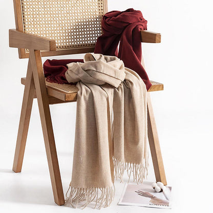 Schal Damen Winter mit Fransen, Burgunderrot