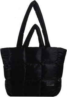 Schwarze Stepptasche mit Reißverschluss für Damen - Große Puffer Bag