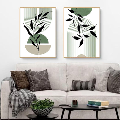 3er Set Premium Poster Grün Blätter Wandbilder für Wohnzimmer Schlafzimmer