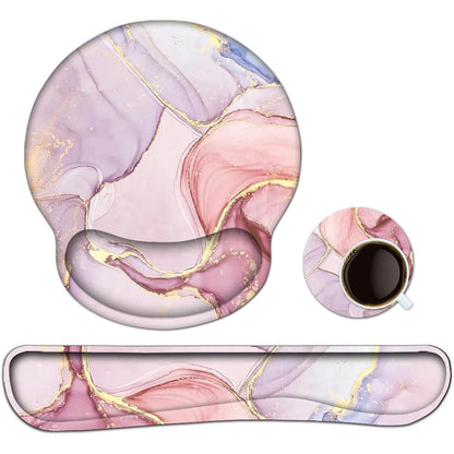 3-in-1 Handgelenkauflage Set Rosa mit Gelkissen & Untersetzer