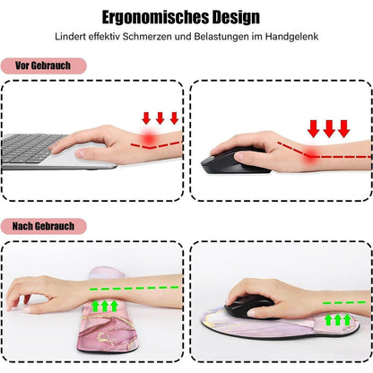 3-in-1 Handgelenkauflage Set Rosa mit Gelkissen & Untersetzer