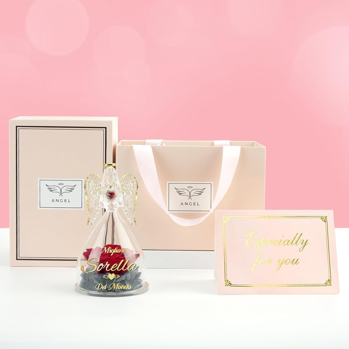 Sunia Beste Mama Geschenk Engel Figur Ewige Rose Glaskuppel