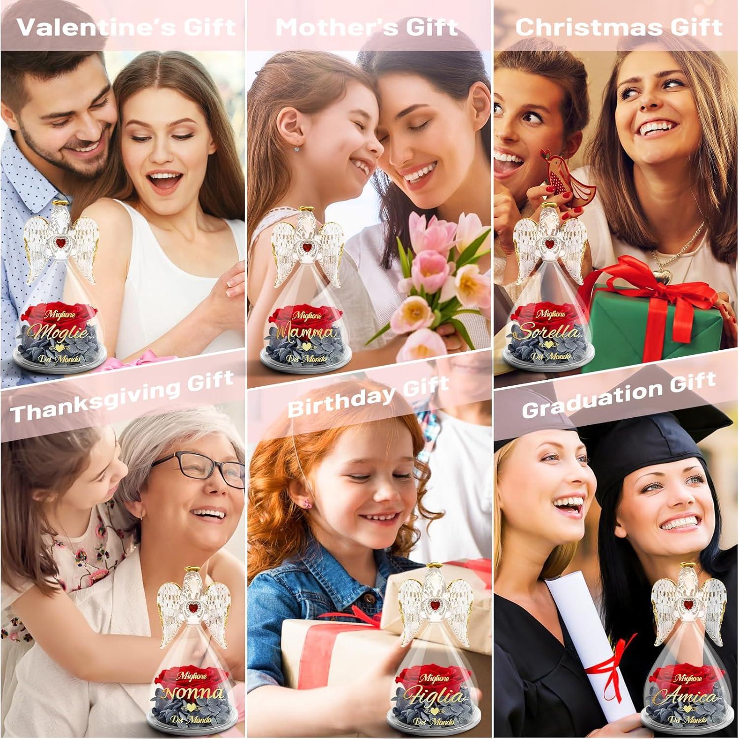 Sunia Beste Mama Geschenk Engel Figur Ewige Rose Glaskuppel