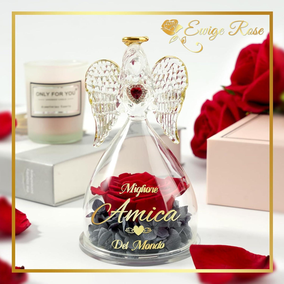Sunia Ewige Rose Beste Mama Engel Glaskuppel Blume Geschenk