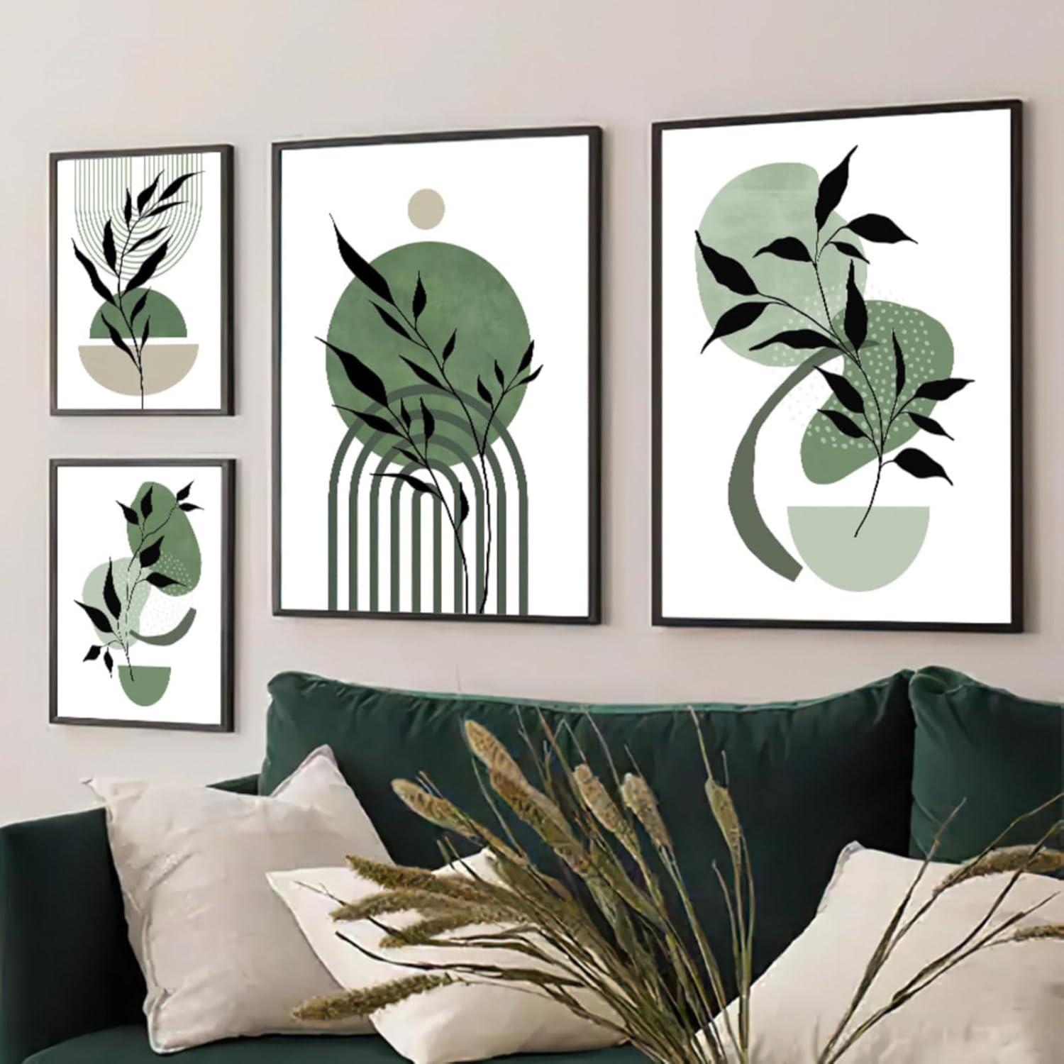 3er Set Grün Blätter Poster Wandbilder, Modernes Kunstwerk