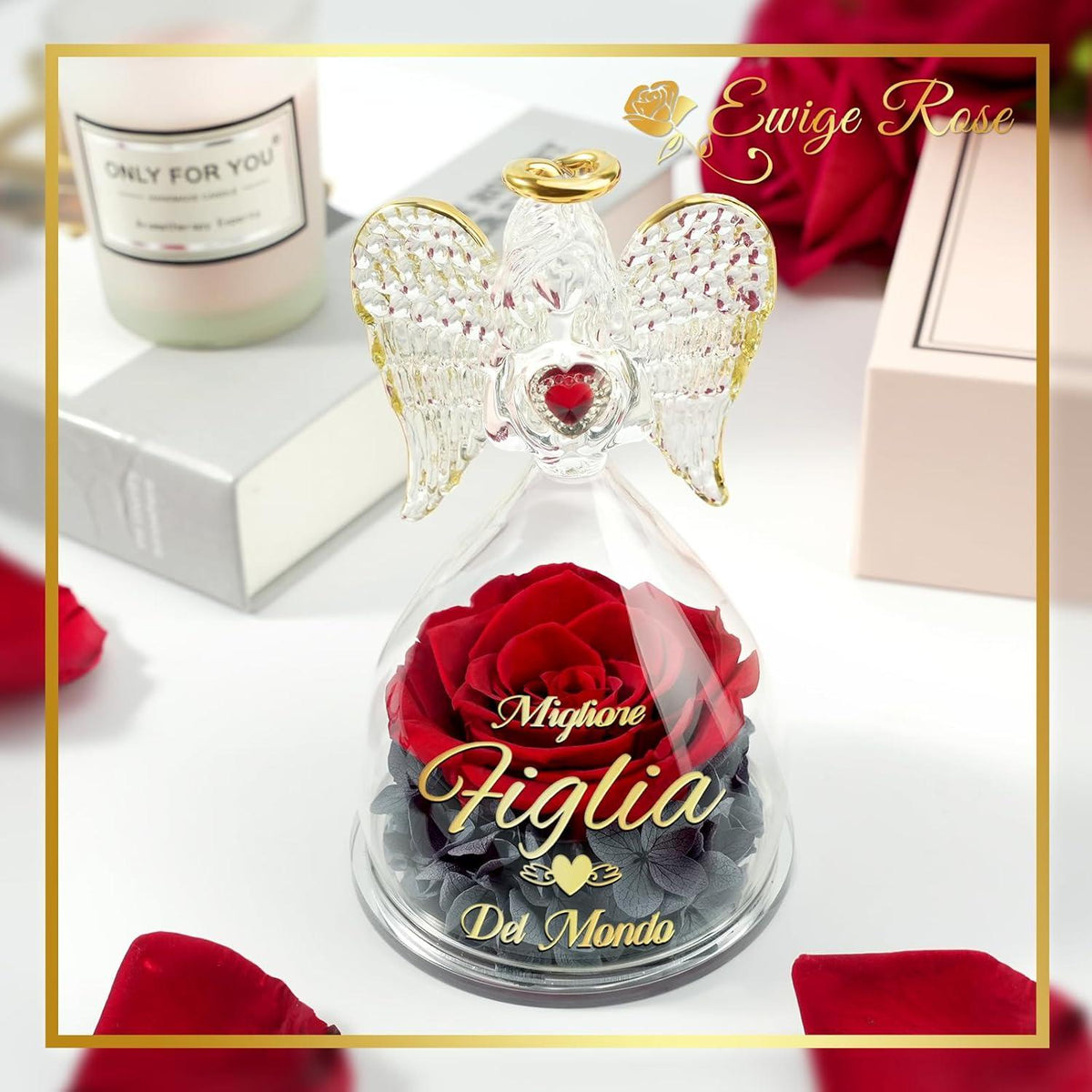 Ewige Rose Beste Mama Geschenk Engel Glaskuppel Familien-Geschenk