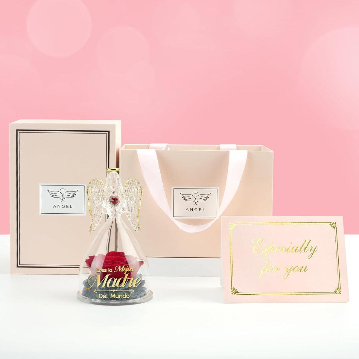 Beste Mama Geschenk Engel Figur Ewige Rose Blume Glaskuppel