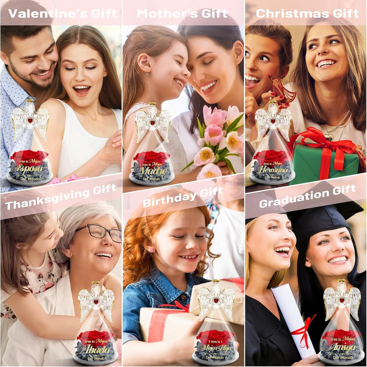 Beste Mama Geschenk Engel Figur Ewige Rose Blume Glaskuppel