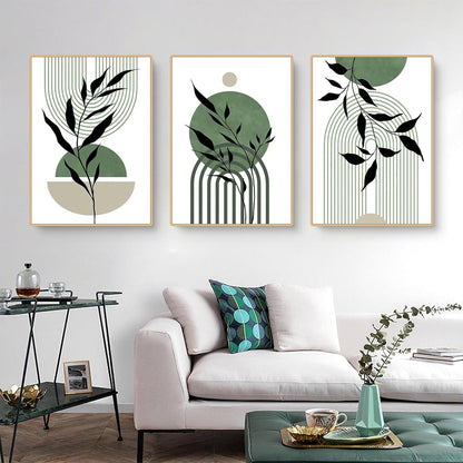 3er Set Premium Poster Grün Blätter Modern Druck Kunst Wandbilder