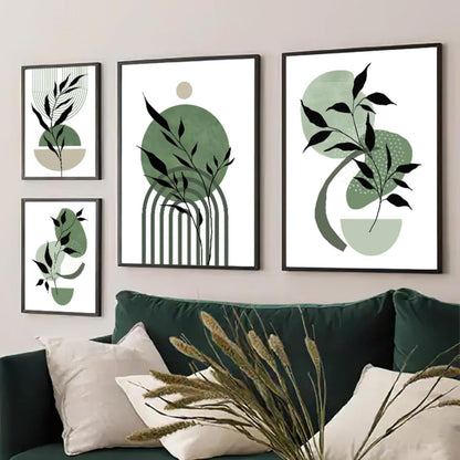 3er Set Grüne Blätter Poster Modernes Wandbild Wohnzimmer Schlafzimmer