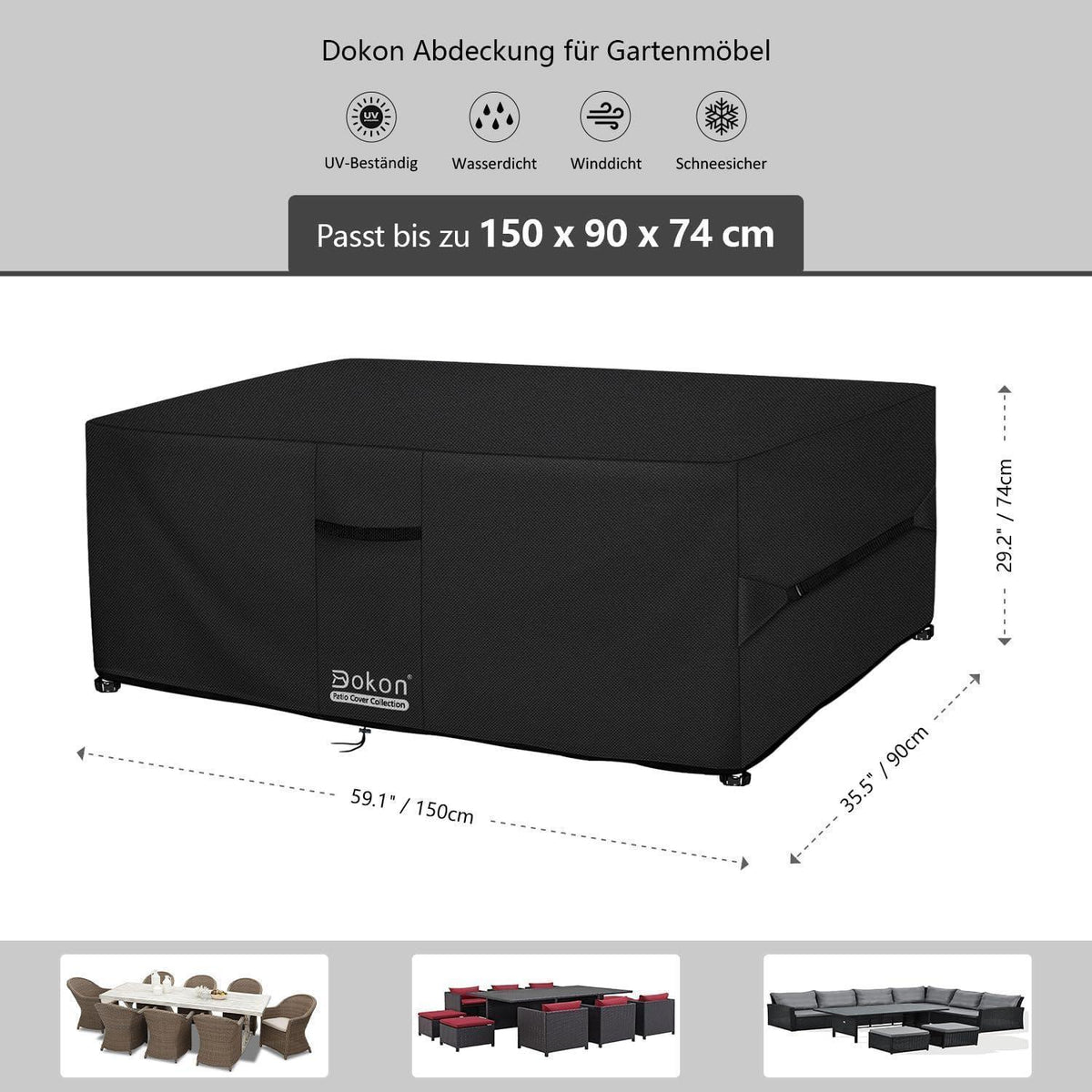 Wasserdichte Gartenmöbel Abdeckung 150x90x74cm mit Belüftung