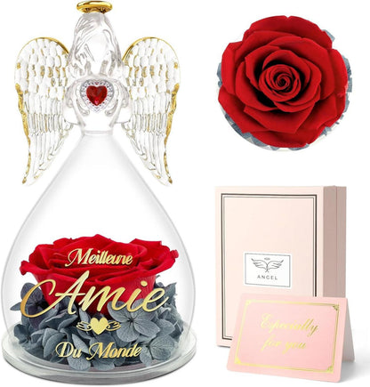 Engel Figur Ewige Rose Glaskuppel Geschenk Freundin Geburtstag