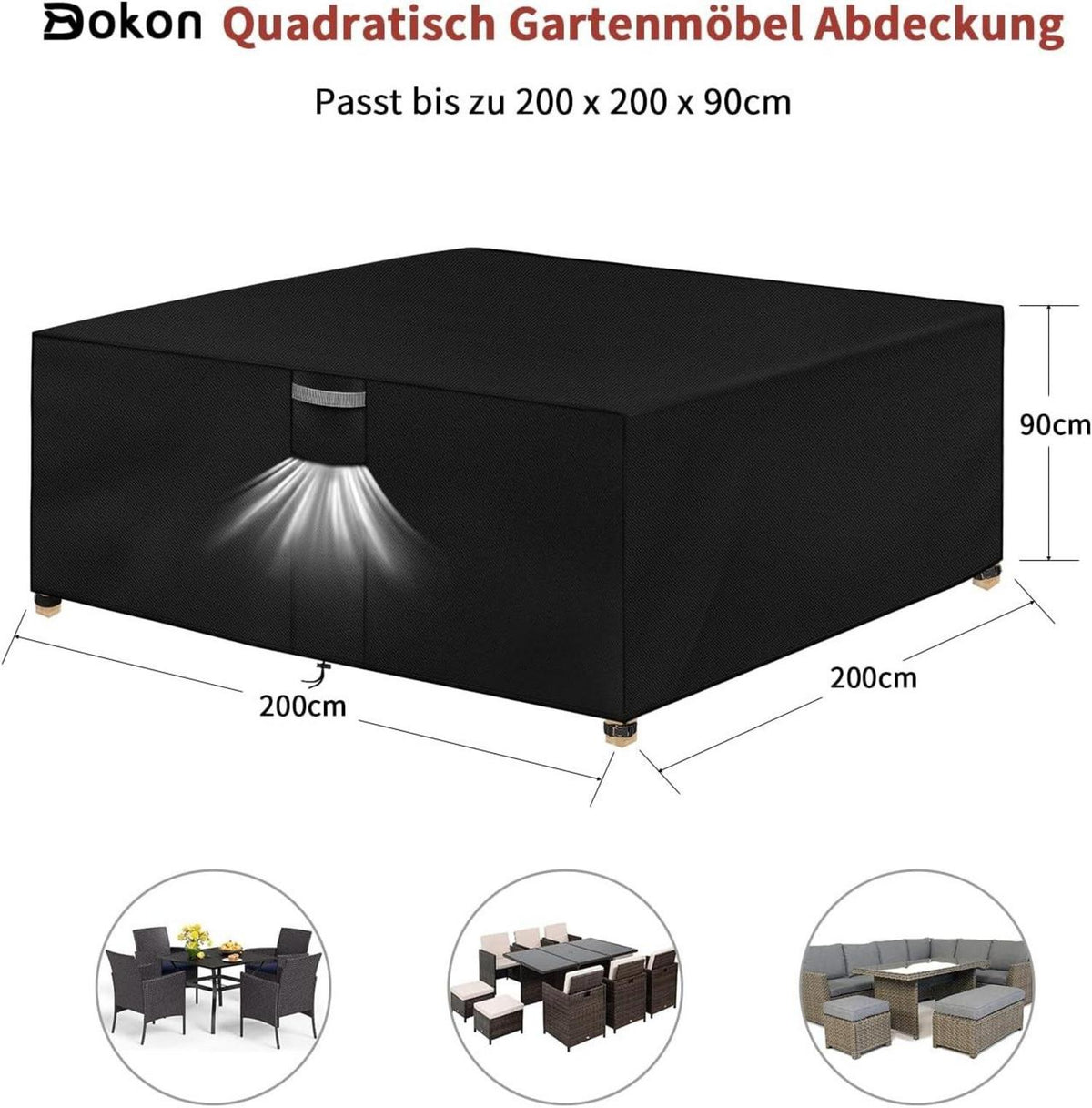 Dokon Gartenmöbel Abdeckung 200x200x90cm Wasserdicht