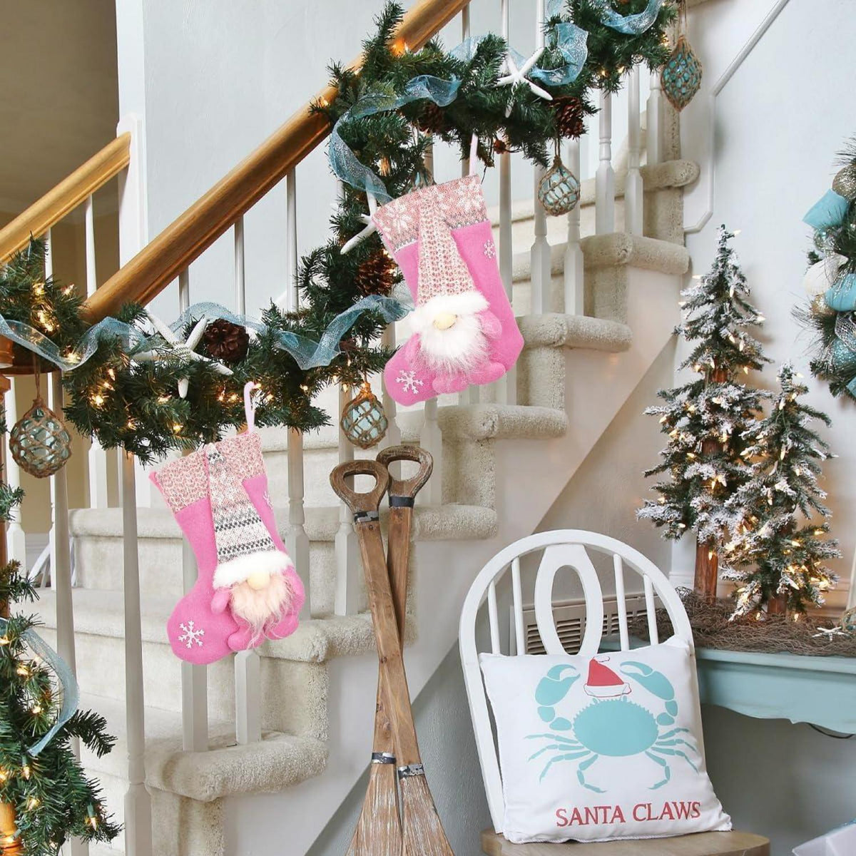 Nikolausstrumpf Kinder 2er Set Flannel Weihnachtssocken Rosa