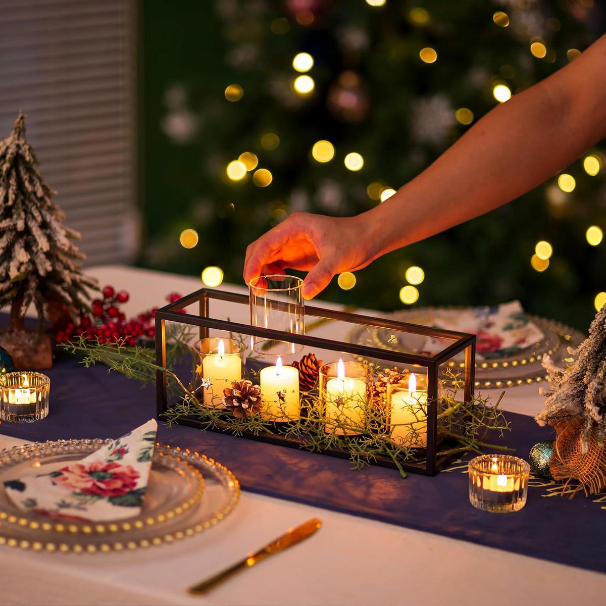 Teelichthalter Kerzenständer für Adventskranz, Schwarz