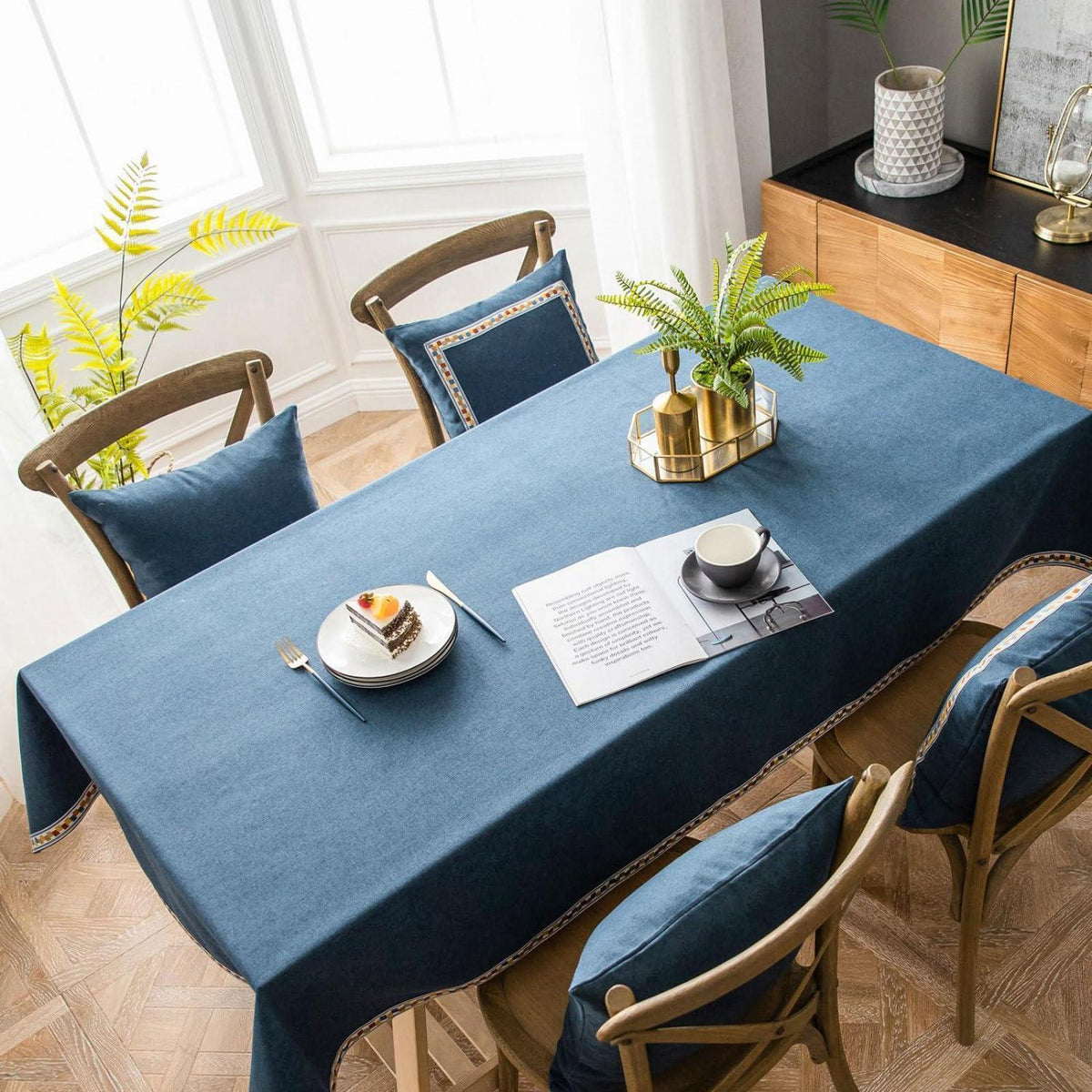 Vintage Boho Tischdecke Rechteckig Blau 130x240cm