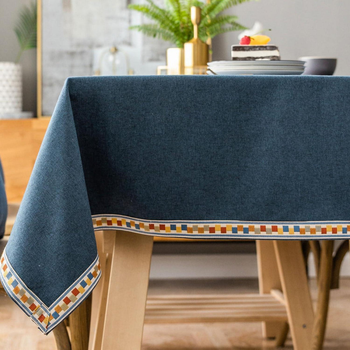 Vintage Boho Tischdecke Rechteckig Blau 130x240cm