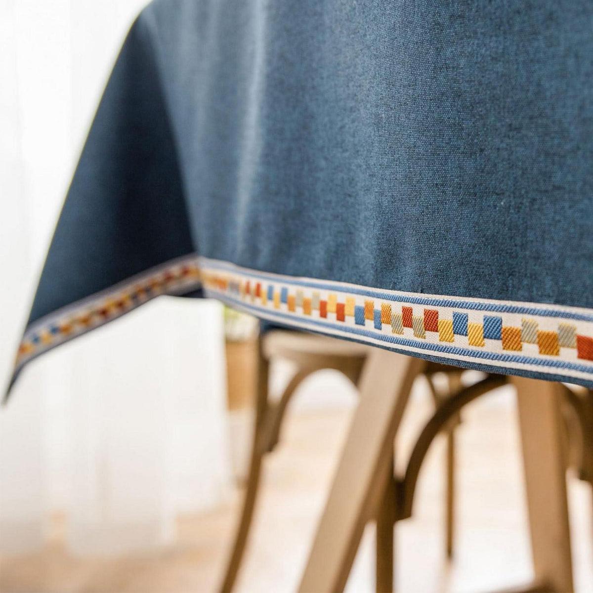 Vintage Boho Tischdecke Rechteckig Blau 130x300cm