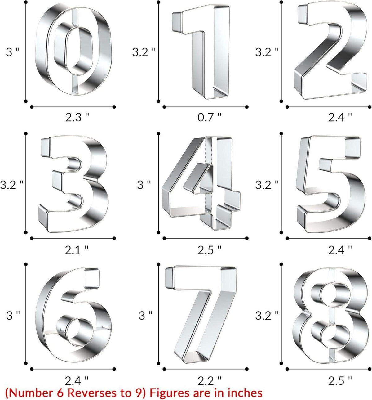 Keks-Ausstechformen-Set Zahlen 0-8 (6 umgedreht) Edelstahl