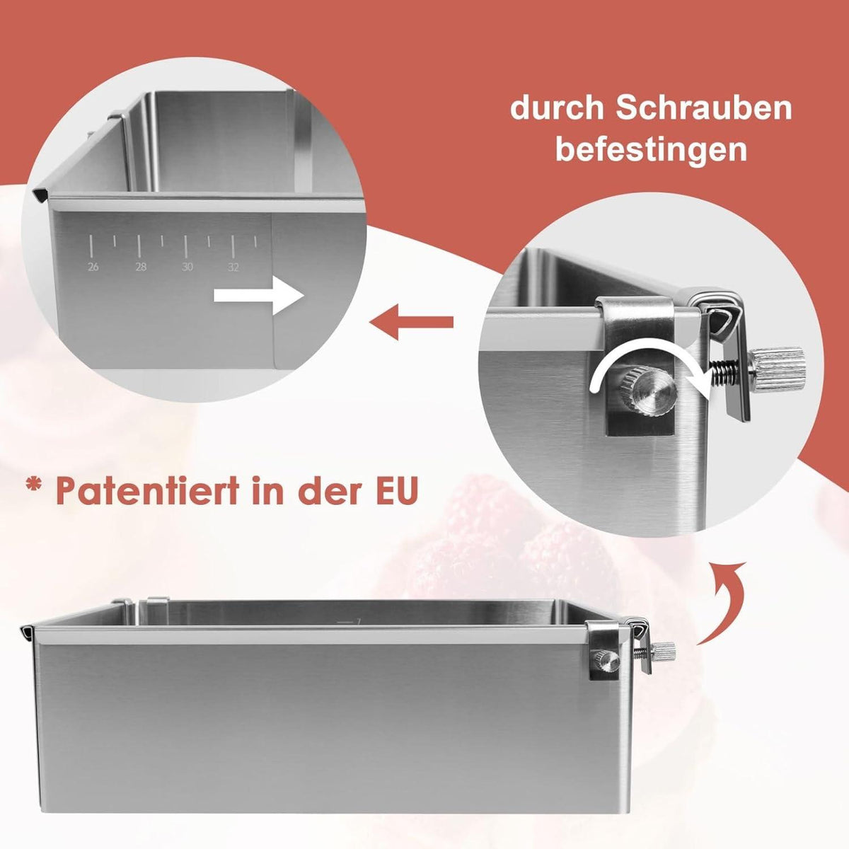 Verstellbarer Edelstahl Backrahmen mit Schrauben für