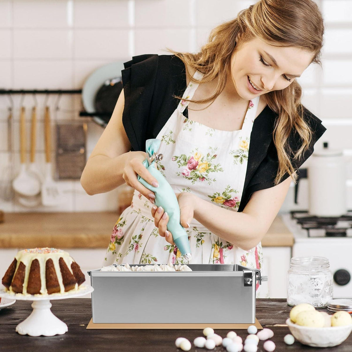 Backrahmen 8 cm verstellbar Edelstahl quadratische Kuchenform SEO