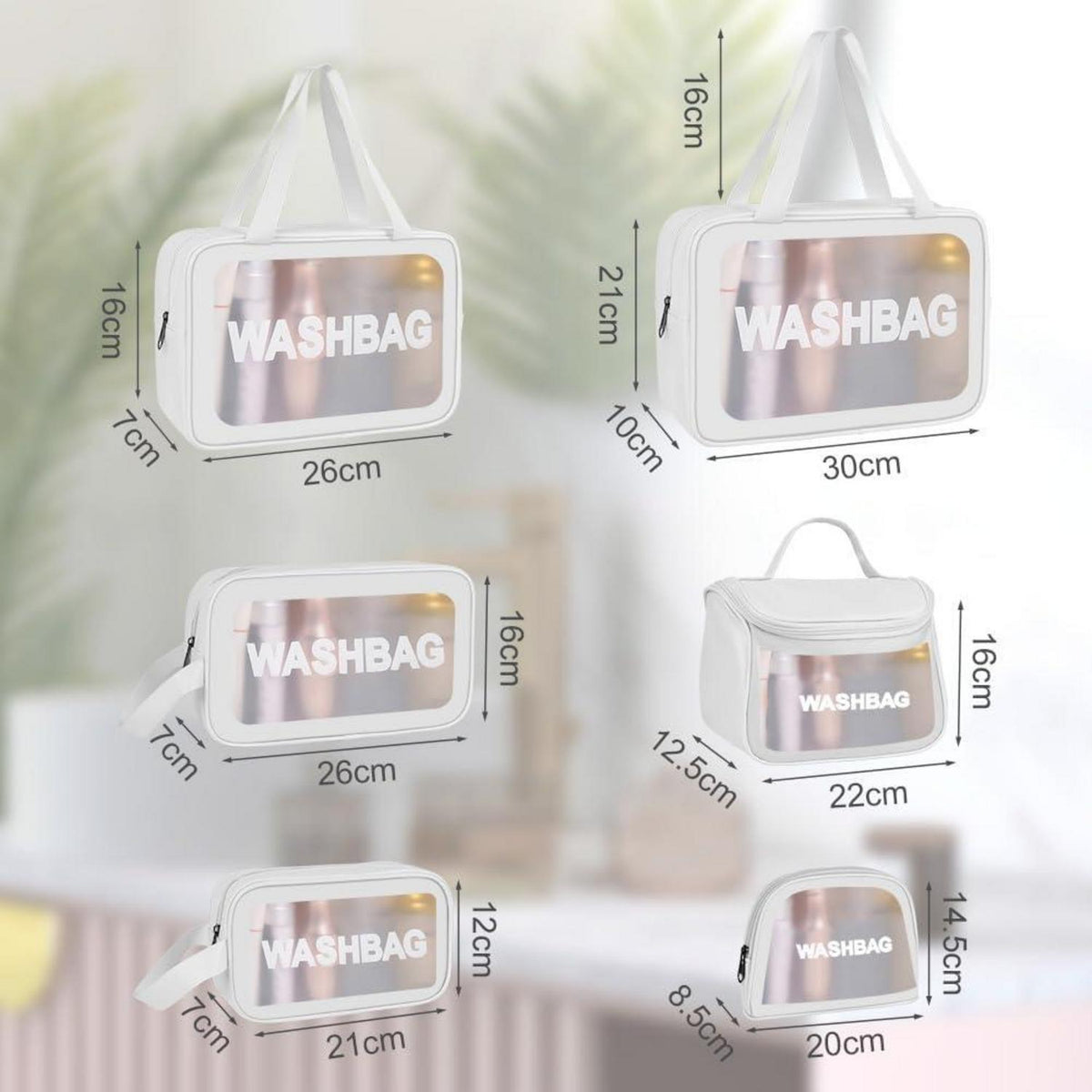 Transparenter Kulturbeutel 6er Set, wasserdicht, mit Reißverschluss