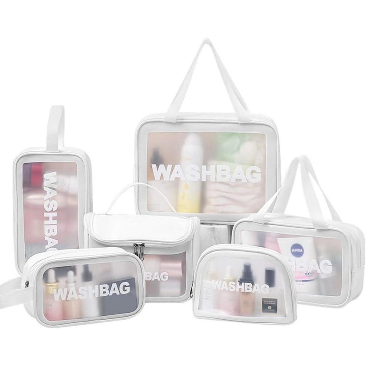 Transparenter Kulturbeutel 6er Set, wasserdicht, mit Reißverschluss