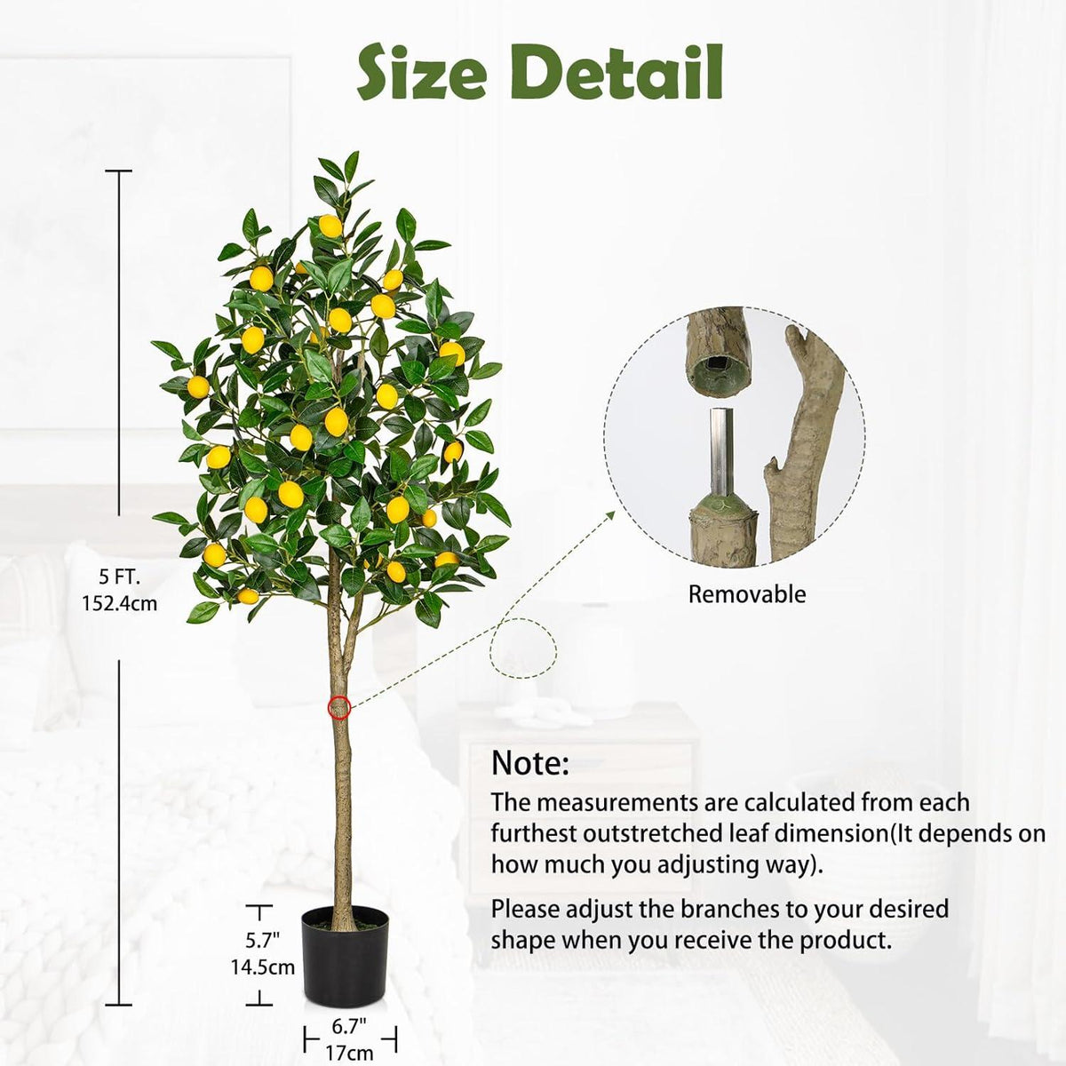 Künstlicher Zitronenbaum 150cm Topf Deko drinnen draußen