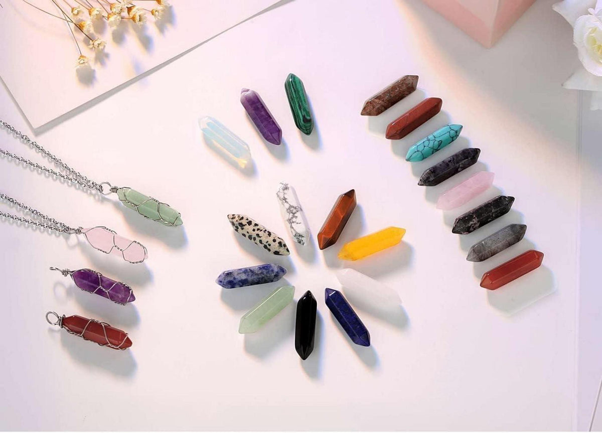 20 Stück Natürliche Edelsteine Set Sechseckige Kristalle Amethyst Rosenquarz Chakra Meditationsstein