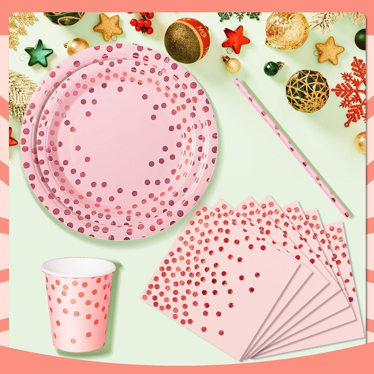 Partygeschirr Set Roségold für 24 Gäste – Teller, Servietten & Becher