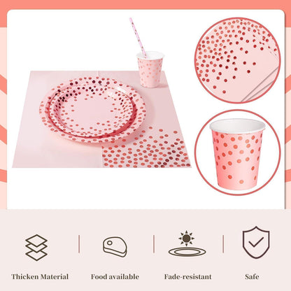 Partygeschirr Set Roségold für 24 Gäste – Teller, Servietten & Becher