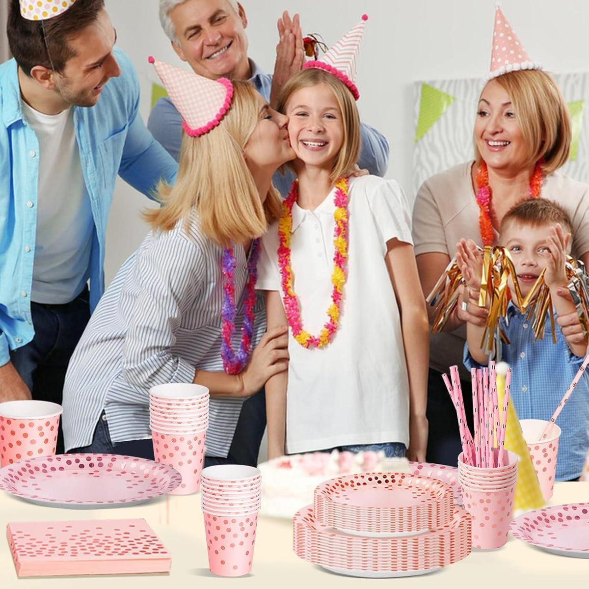 Partygeschirr Set Roségold für 24 Gäste – Teller, Servietten & Becher