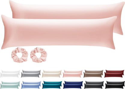 Satin Kissenbezug 40x145cm mit Haargummis, Rosa