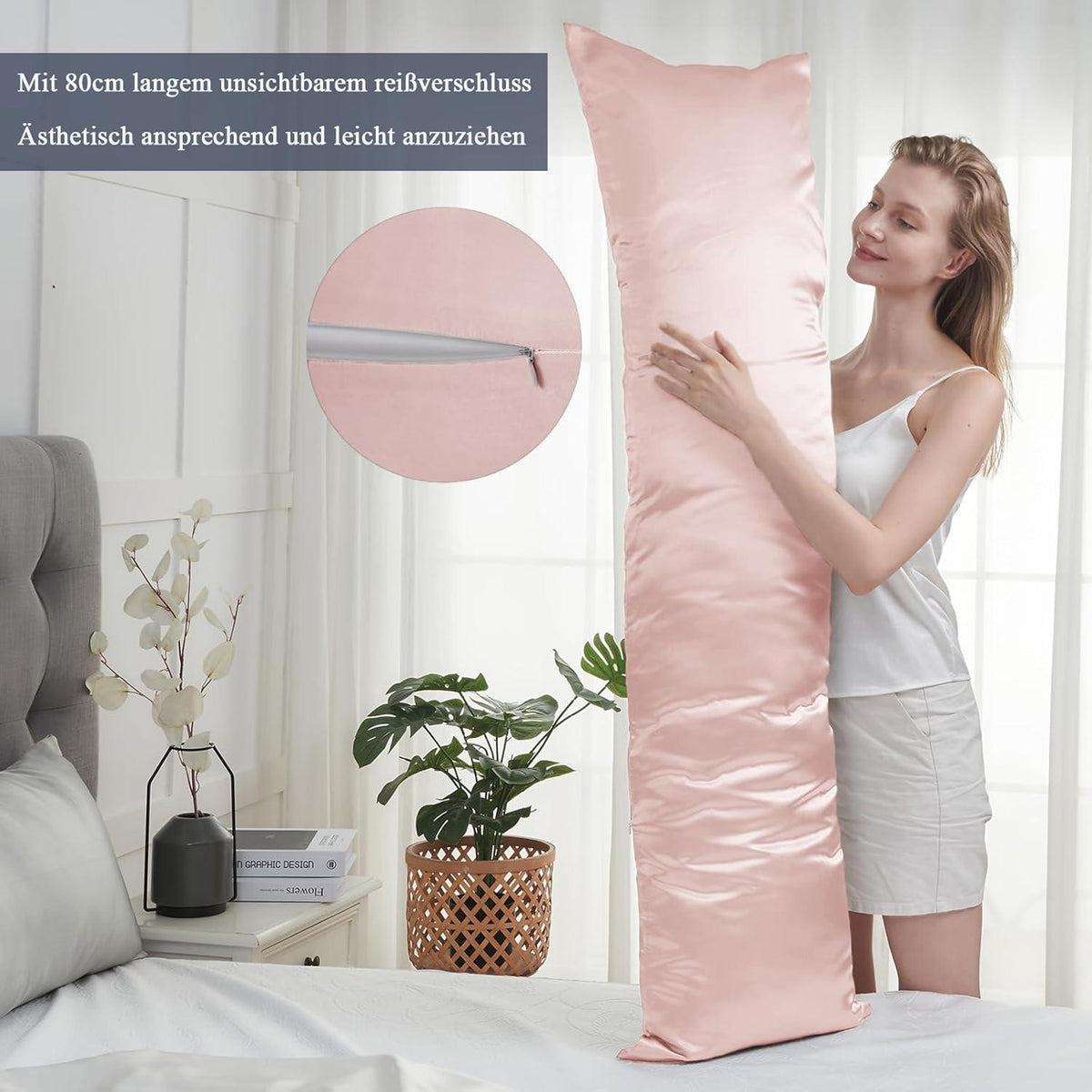 Vielit Satin Kisseng 40x145cm 2er Set rosa mit Haargummis - Rosa Öko-Zertifikat