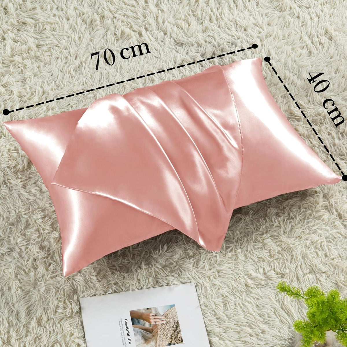 Vielit 2er-Set Satin Kissenbezug 40x70 Rosa mit Haargummis