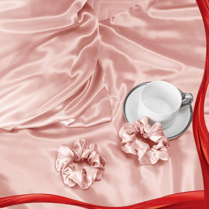 Satin Kissenbezug 2er-Set 40x70 Rosa mit Haargummis