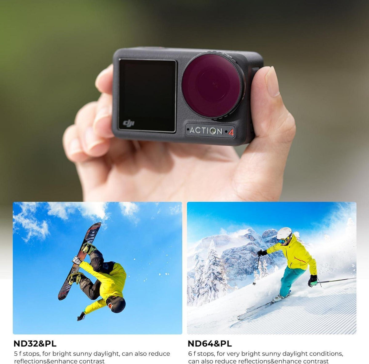 ND/PL Filtersets 4er Pack kompatibel mit DJI Osmo Action 4