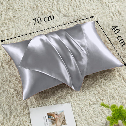 Satin Kissenbezug 2er Set Grau 40x70 mit Haargummis