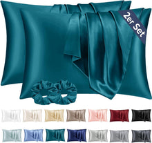 Satin Kissenbezug Petrol 2er-Set mit Haargummis 40x70cm