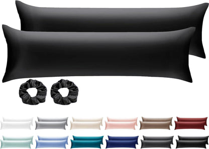 Satin Kissenbezug 40x145 Schwarz mit Haargummis & Zip