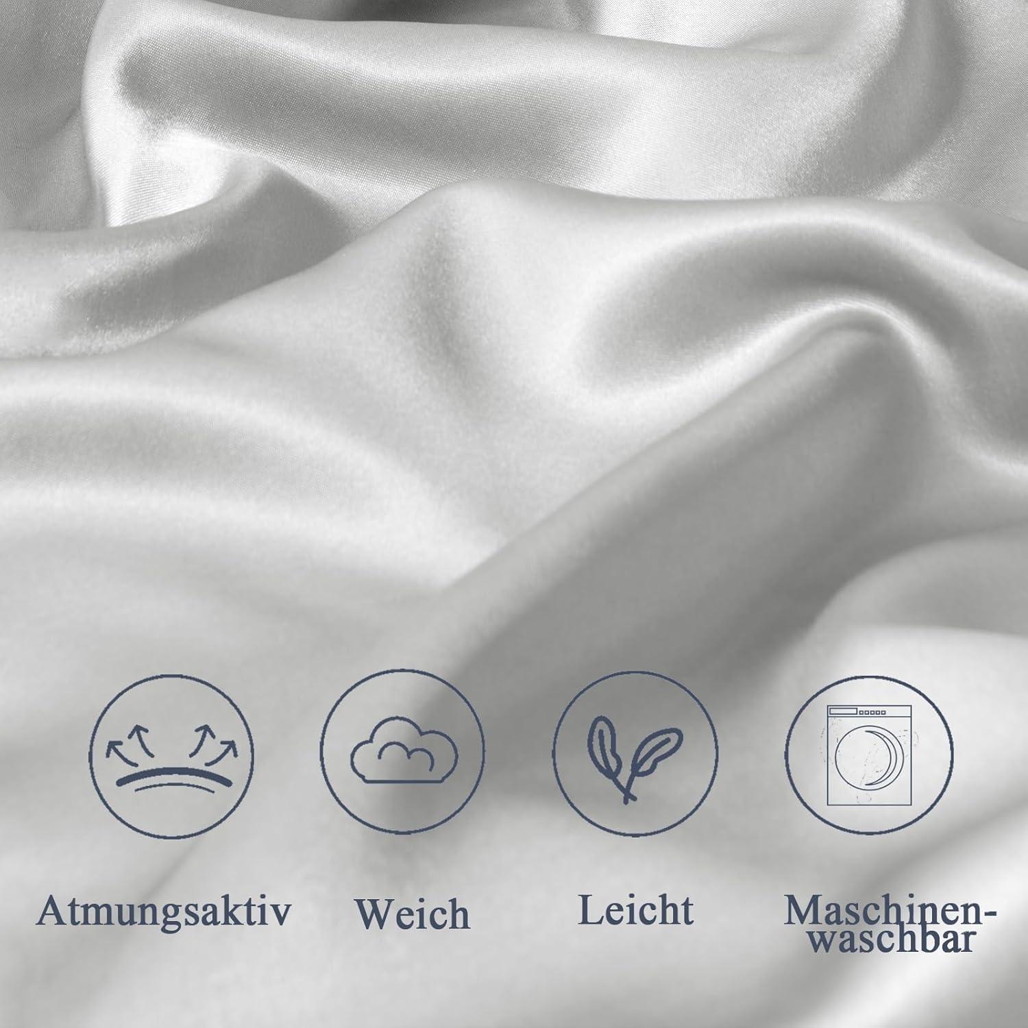 Satin Seitenschläferkissenbezug 40x145 Hellgrau mit Haargummis OEKO-TEX